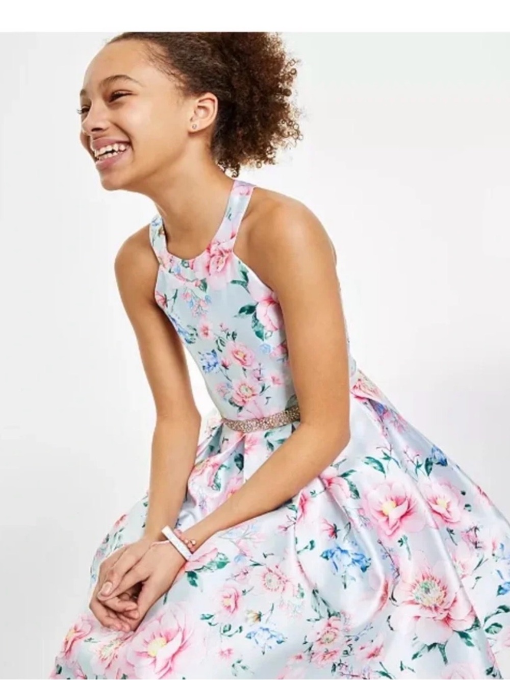Rare Editions Girl Floral Halter Pleated Bow A-Line Dress Multicolor Size 16 NEW